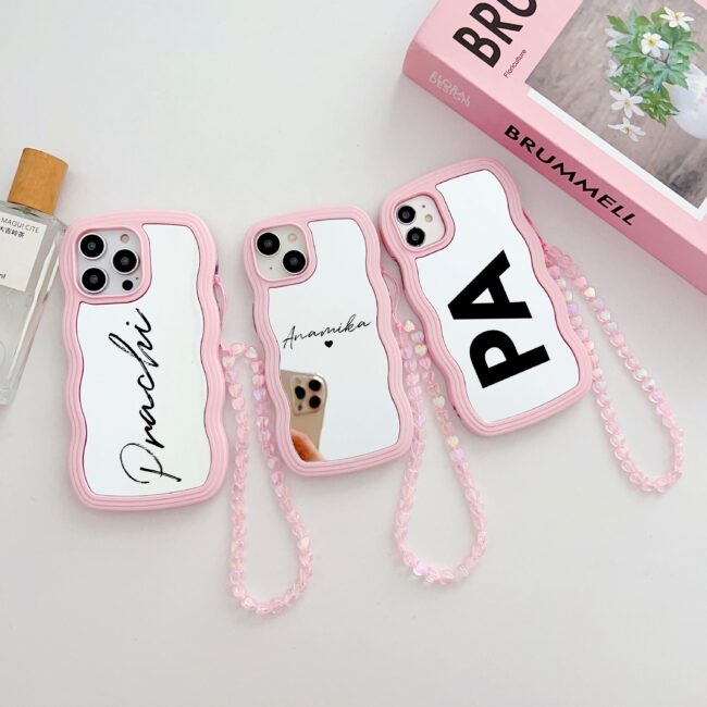 Wawy Style Mirror Finish Customised iPhone Case With Crystal Heart Charm ( Pink )