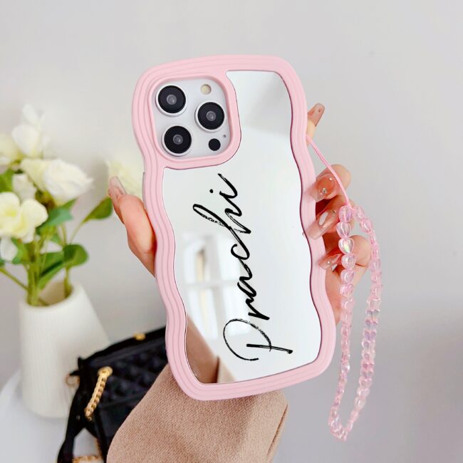 Wawy Style Mirror Finish Customised iPhone Case With Crystal Heart Charm ( Pink )