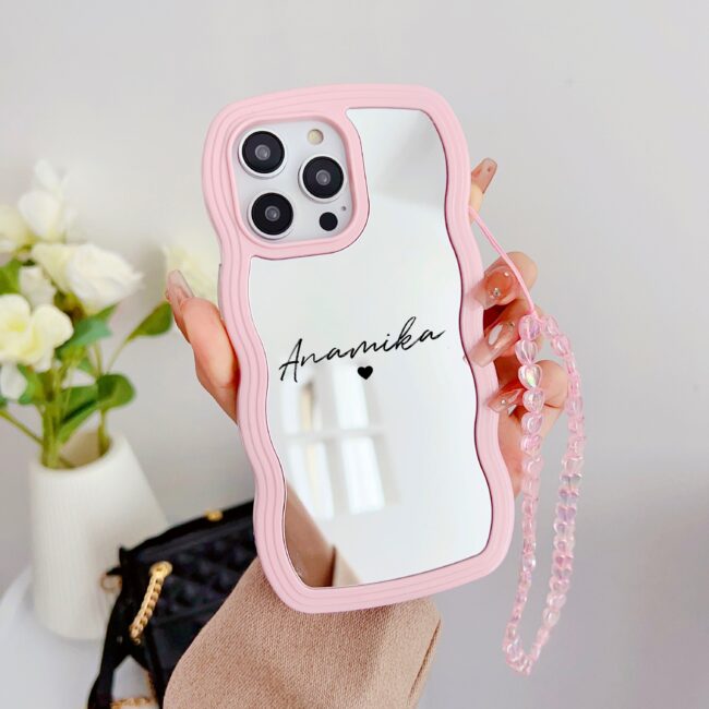 Wawy Style Mirror Finish Customised iPhone Case With Crystal Heart Charm ( Pink )