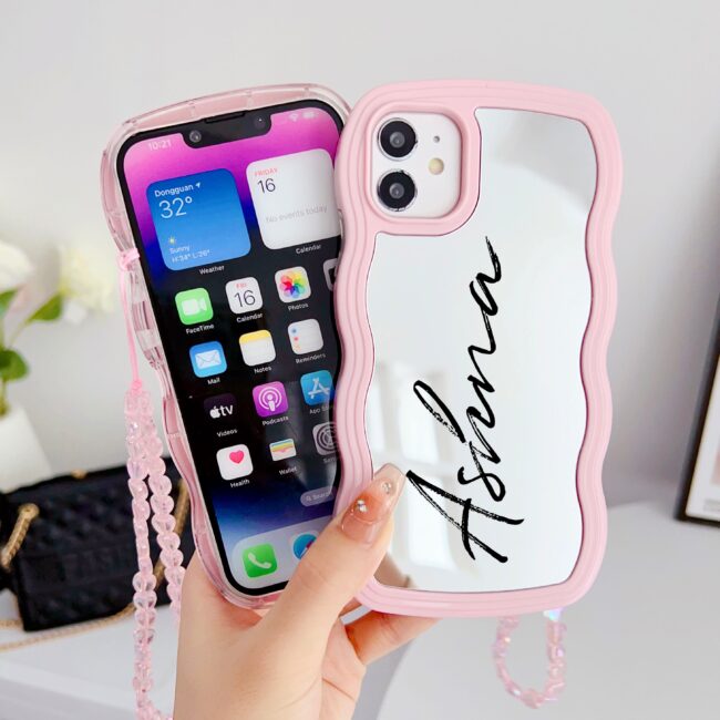 Wawy Style Mirror Finish Customised iPhone Case With Crystal Heart Charm ( Pink )