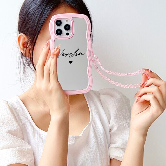 Wawy Style Mirror Finish Customised iPhone Case With Crystal Heart Charm ( Pink )