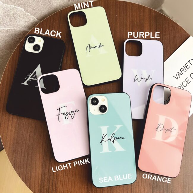 Customised Name With Initial Solid Color Glass Case for iPhone