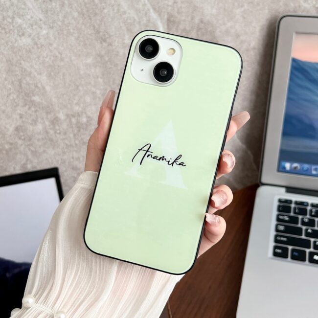 Customised Name With Initial Solid Color Glass Case for iPhone