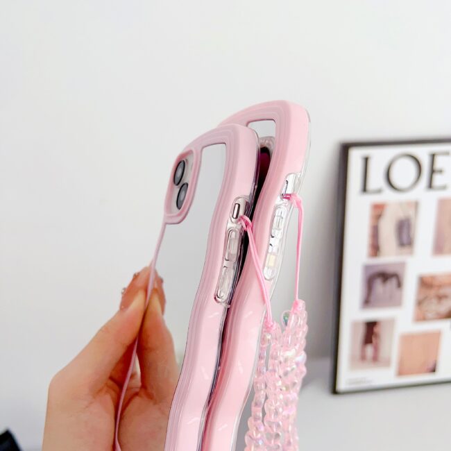 Wawy Style Mirror Finish Customised iPhone Case With Crystal Heart Charm ( Pink )