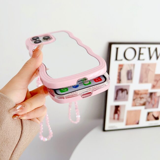 Wawy Style Mirror Finish Customised iPhone Case With Crystal Heart Charm ( Pink )