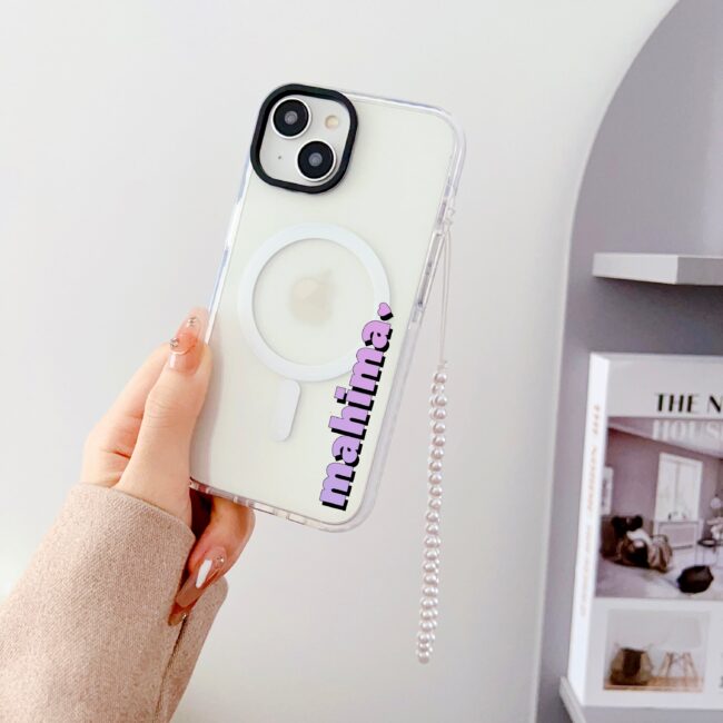 Clear Customised Transparent Impact Proof Case for iPhone WIth Beaded Charm and Magsafe Holder