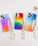 Designer Customised Name Mirror Gradient iPhone Case With Beaded Charm