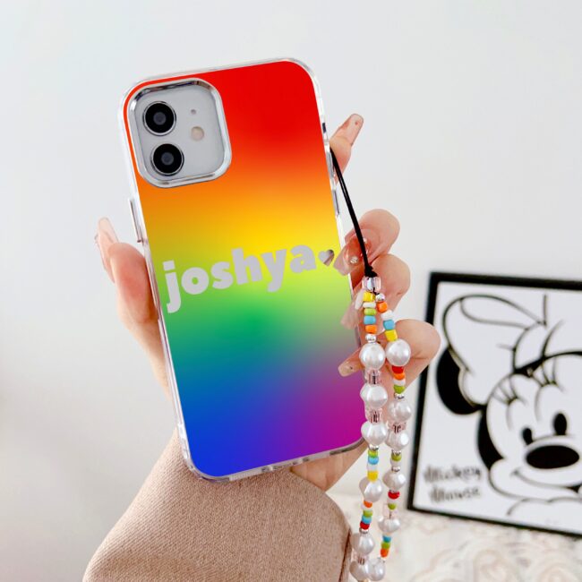 Designer Customised Name Mirror Gradient iPhone Case With Beaded Charm