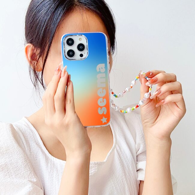 Designer Customised Name Mirror Gradient iPhone Case With Beaded Charm