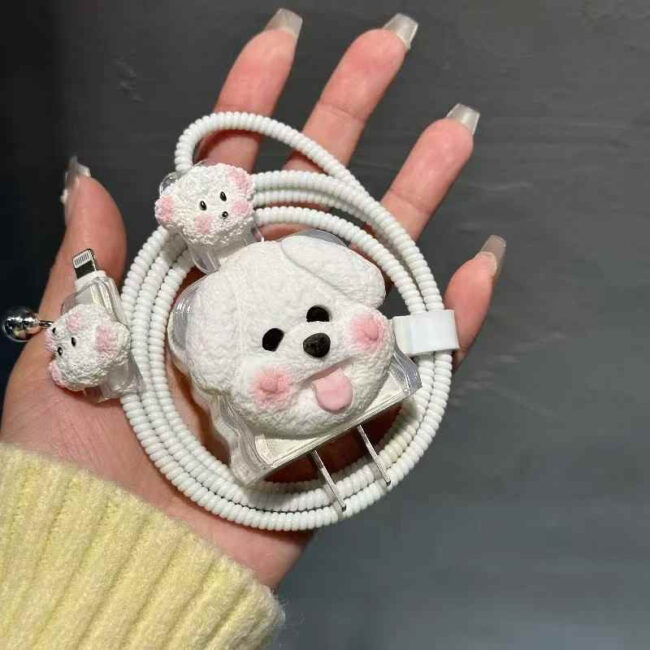 Cute Puppy Silicon iPhone Charger Case