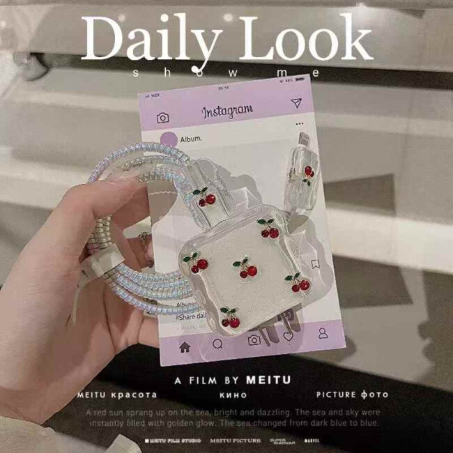 Cherry Pattern Silicon iPhone Charger Case