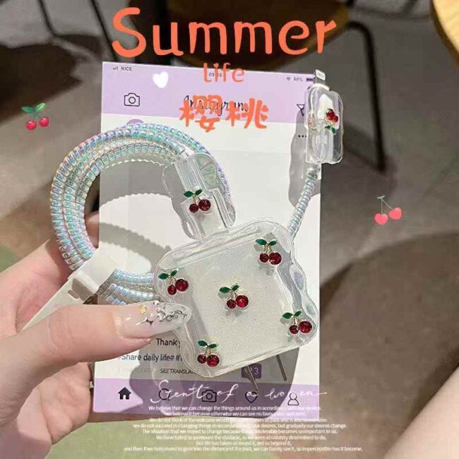 Cherry Pattern Silicon iPhone Charger Case